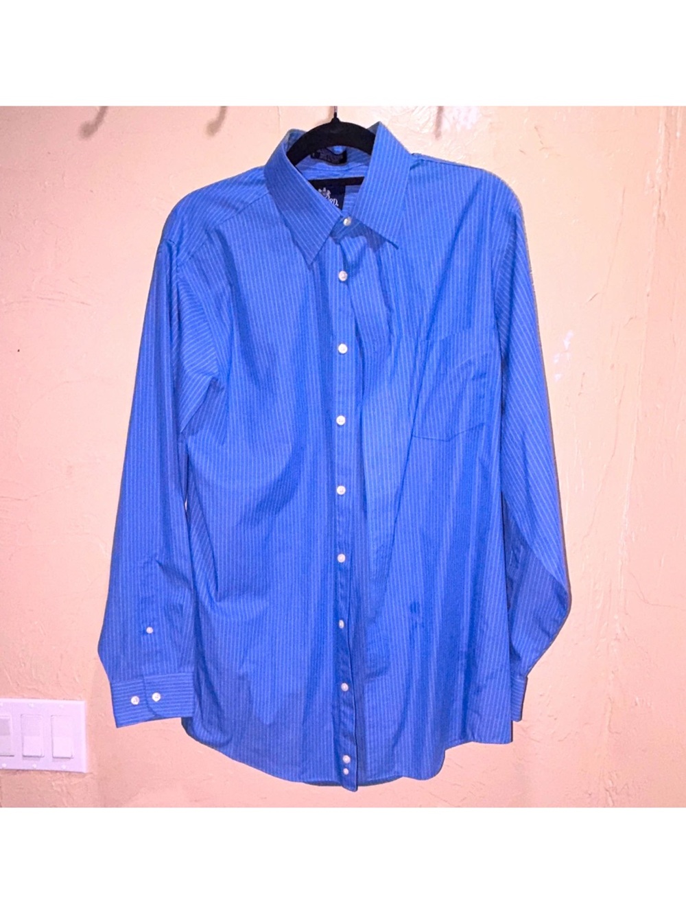 Stafford Wrinkle Resistant Blue Striped Dress Shirt 16 34-35 Long Sleeve